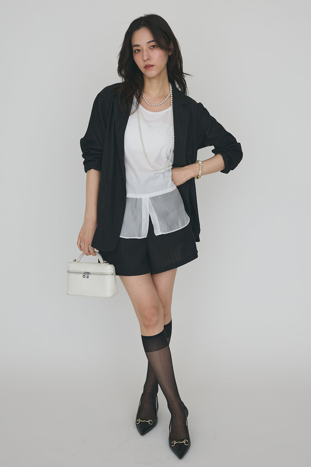 [予約/SET]ドライタッチオーガンジー切替タンクトップ+ストライプライトジャケットセットアップ(2set)