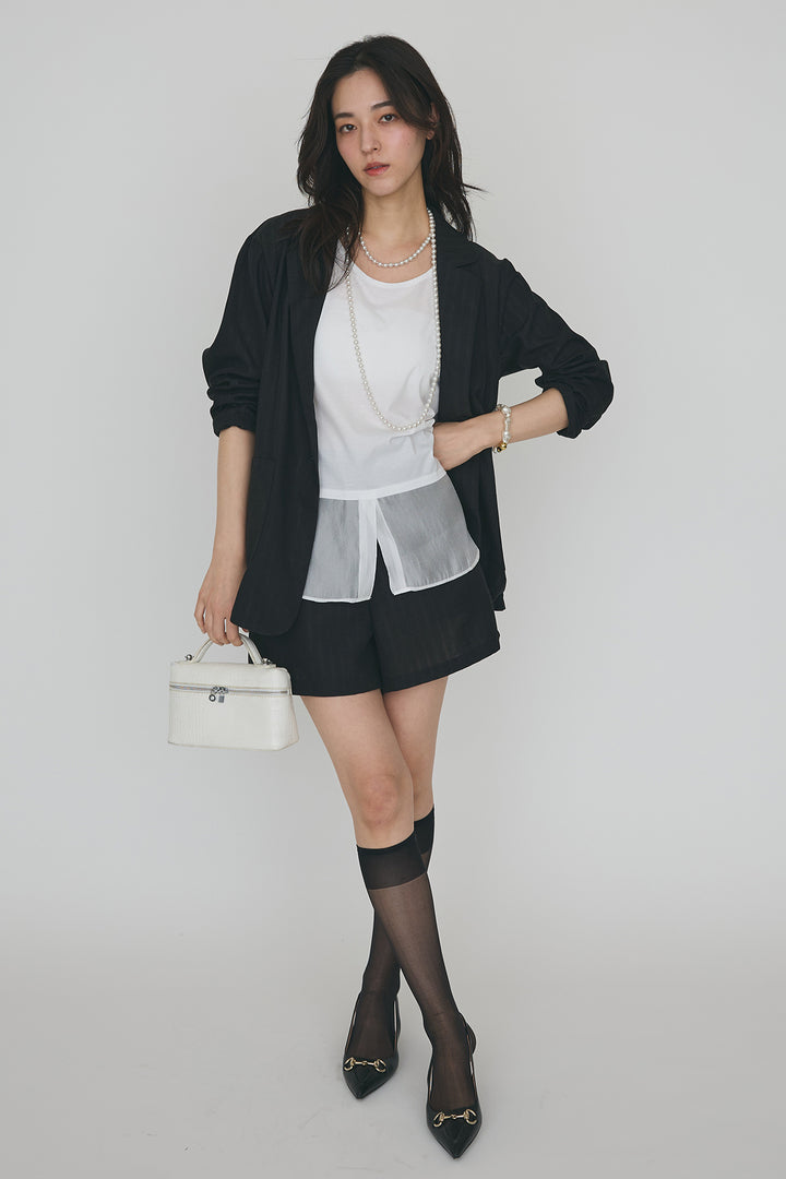 [予約/SET]ドライタッチオーガンジー切替タンクトップ+ストライプライトジャケットセットアップ(2set)