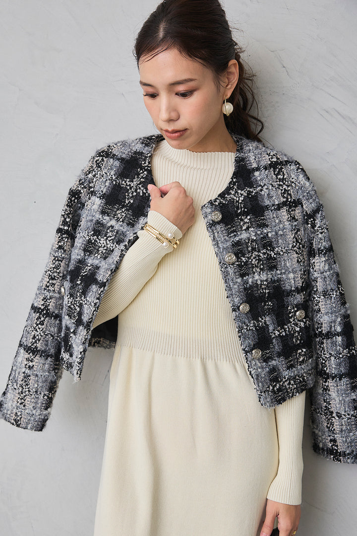 [予約]ツイードチェッククロップドジャケット