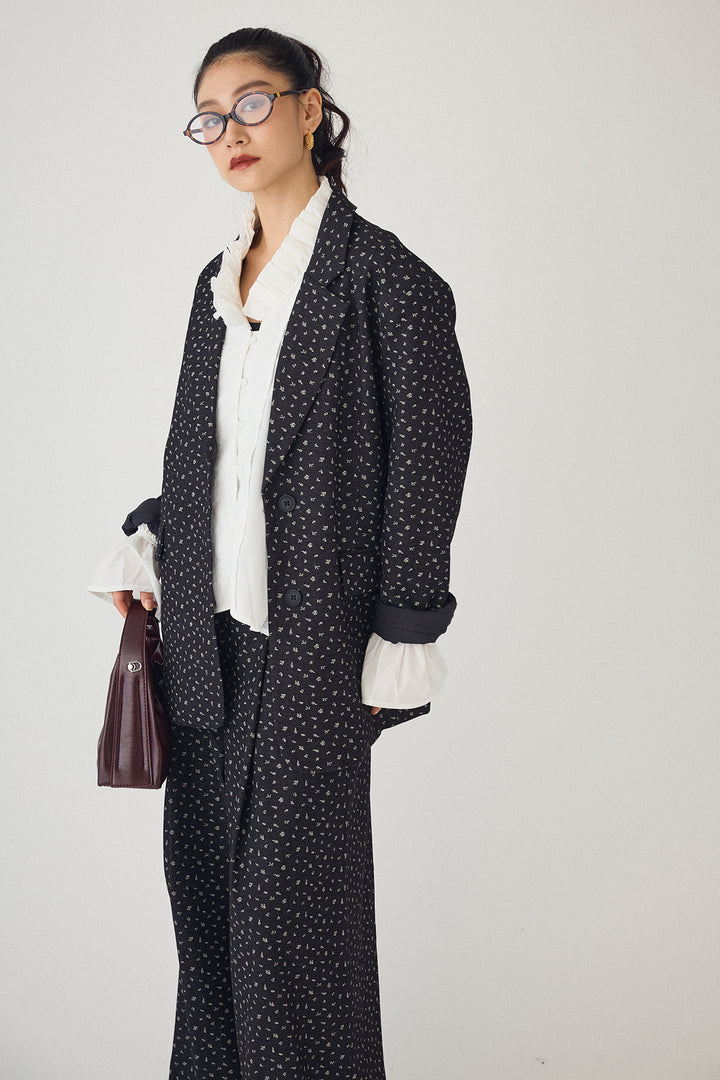 [予約/SET]ダブルプリーツカラーブラウス+ヴィンテージフラワー柄セットアップ(2set)