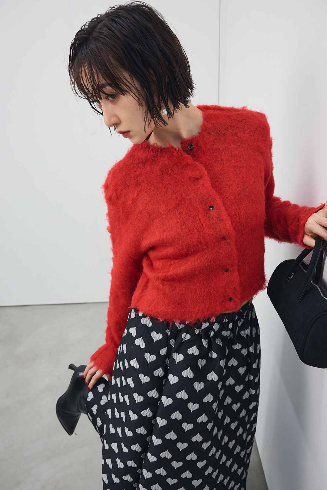 [予約]モヘアタッチクロップドニットカーデ
