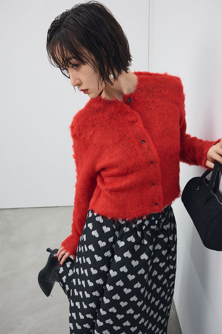 [予約]モヘアタッチクロップドニットカーデ