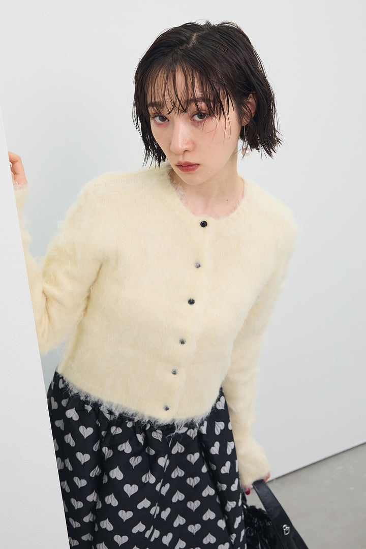 [予約/SET]モヘアタッチクロップドニットカーデ+ハートジャガードフレアスカート(2set)