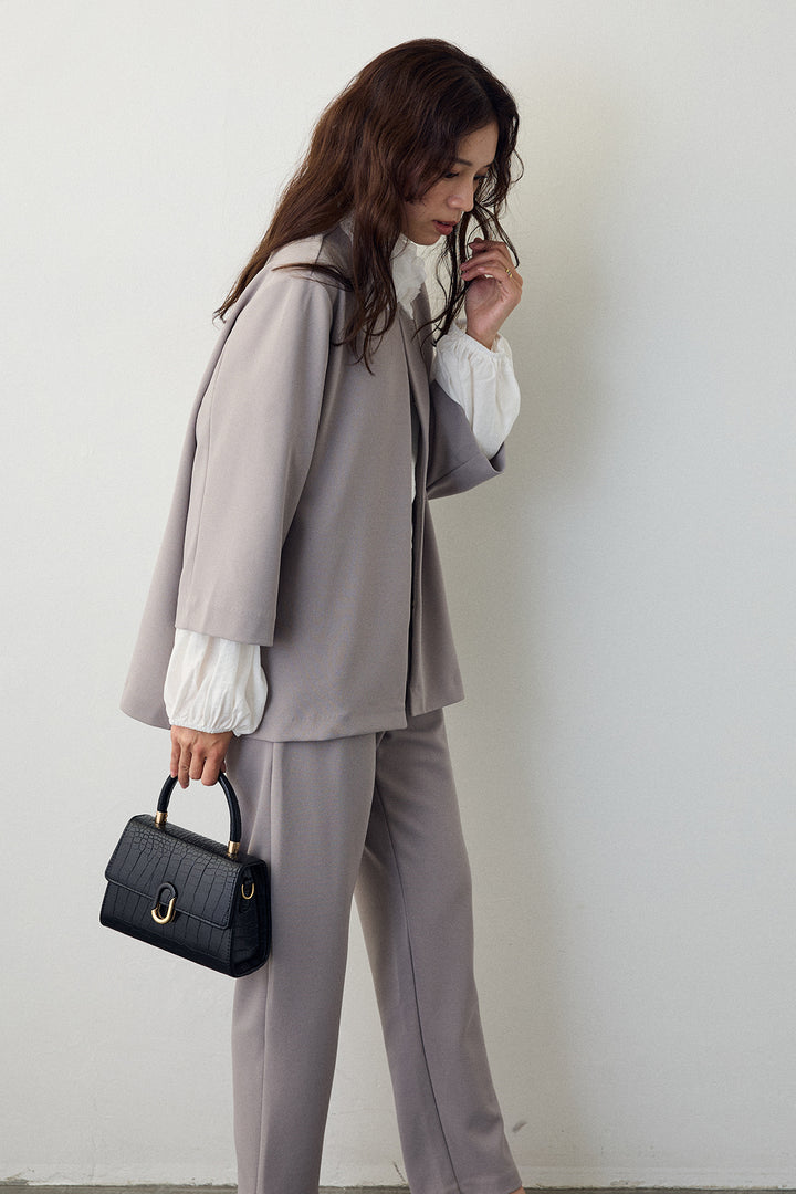 [予約/SET]フラワーフリルネックブラウス+ノーカラージョーゼットセットアップ(2set)