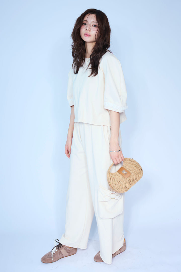 [予約/SET]ライトスウェットレースコンビパフPO+ライトスウェットサイドリボンパンツ(2set)