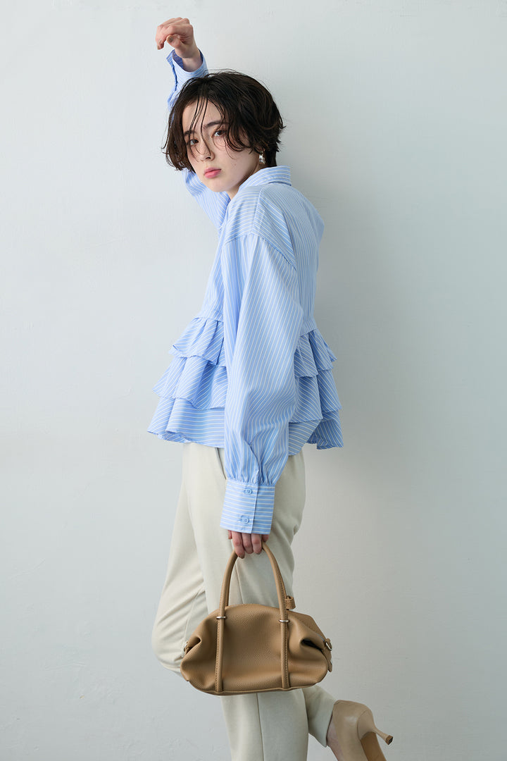 [予約]ストライプティアードフリルクロップドシャツ