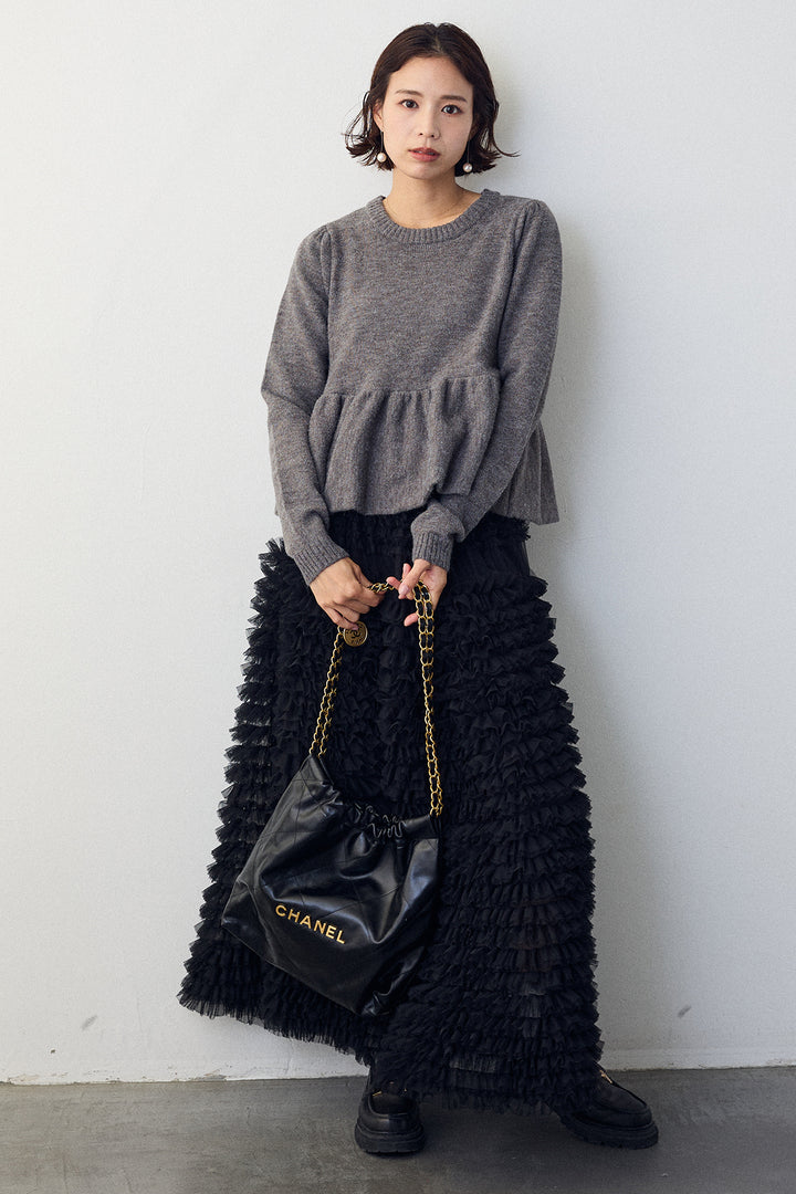 [予約/SET]アルパカタッチバルーンヘムニットプルオーバー+ホイップチュールティアードスカート(2set)