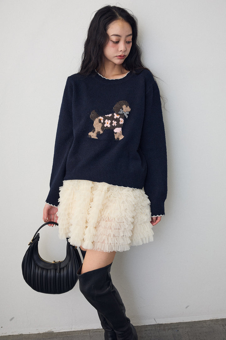 [予約/SET]ドッグジャガードニット+ホイップチュールミニ丈スカート(2set)