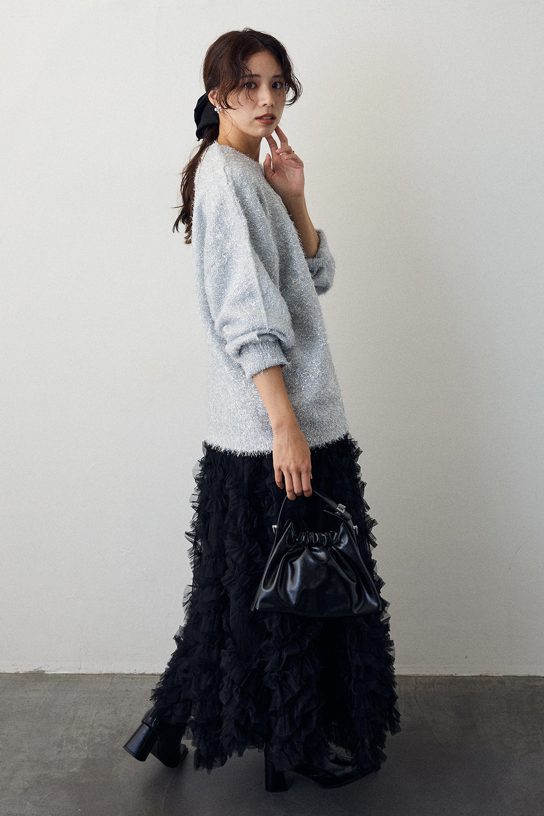 [予約/SET]グリッターラメニット+スフレアシメチュールスカート(2set)