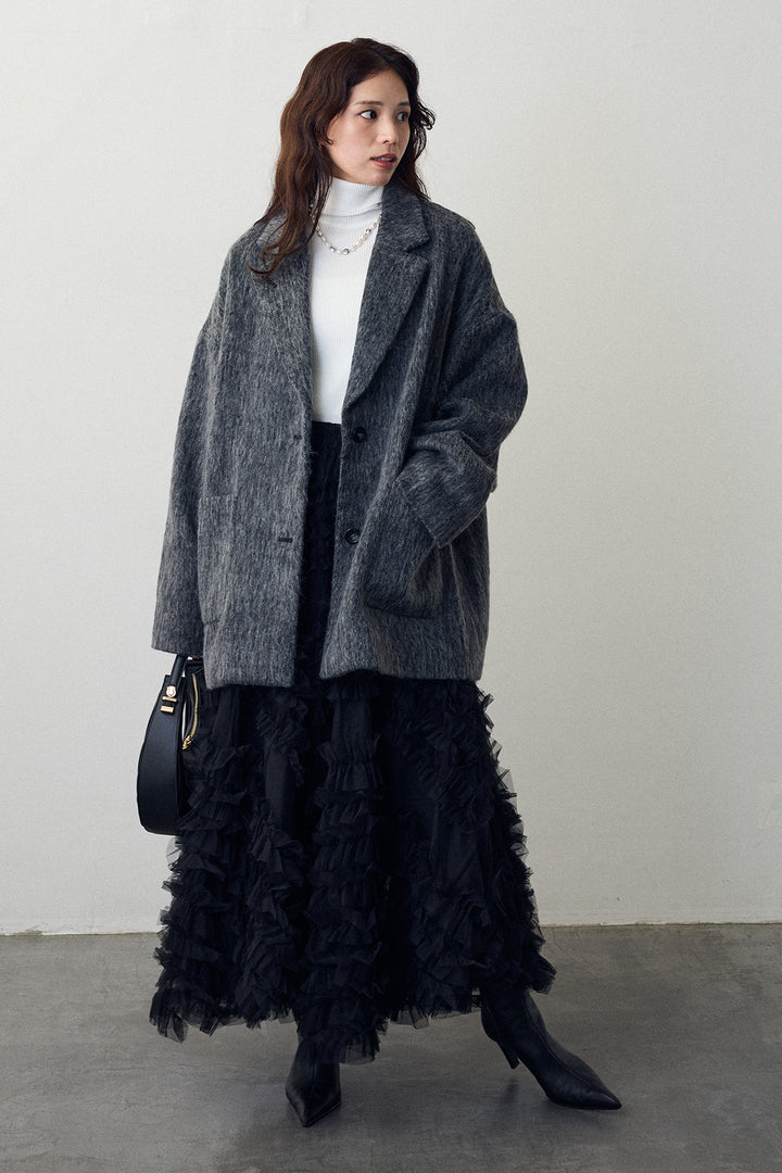 [予約/SET]シャギーミドル丈コート+スフレアシメチュールスカート(2set)