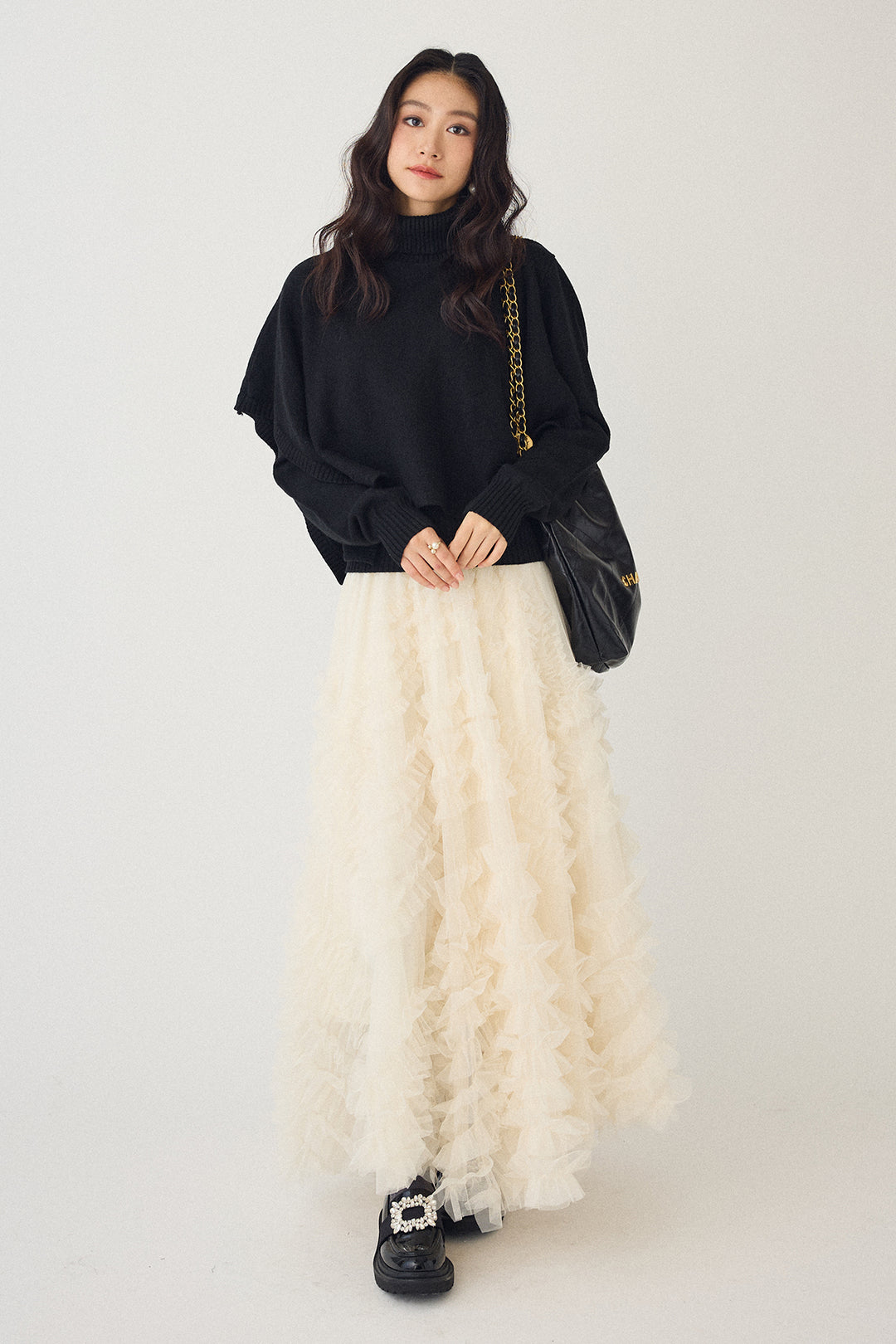 [予約/SET]アシメケープ2wayニット+スフレアシメチュールスカート(2set)