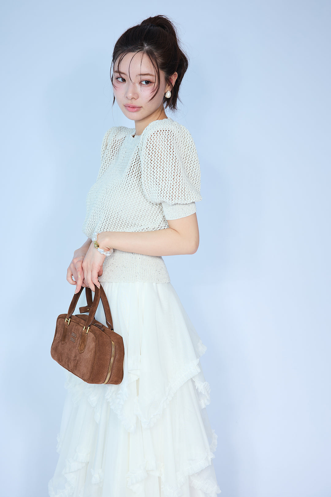 [予約]ラメ混パフスリーブハーフスリーブニット