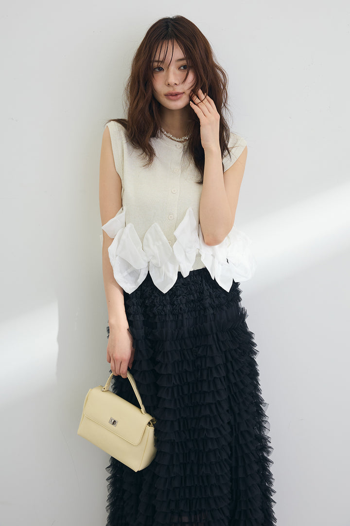 [予約]ヘムオーガンジーリボンスリーブレスニット