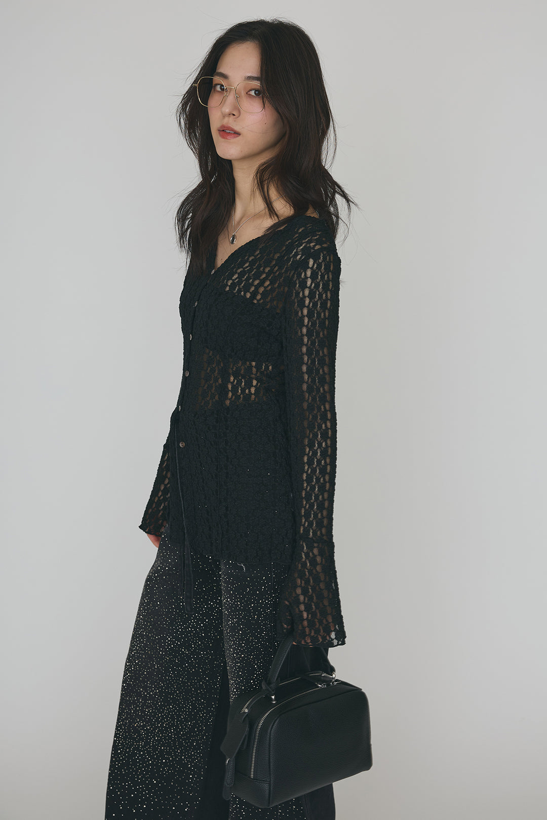 [予約/SET]カットレースフラワーVネックカーデ+ラインストーン美ラインデニム(2set)