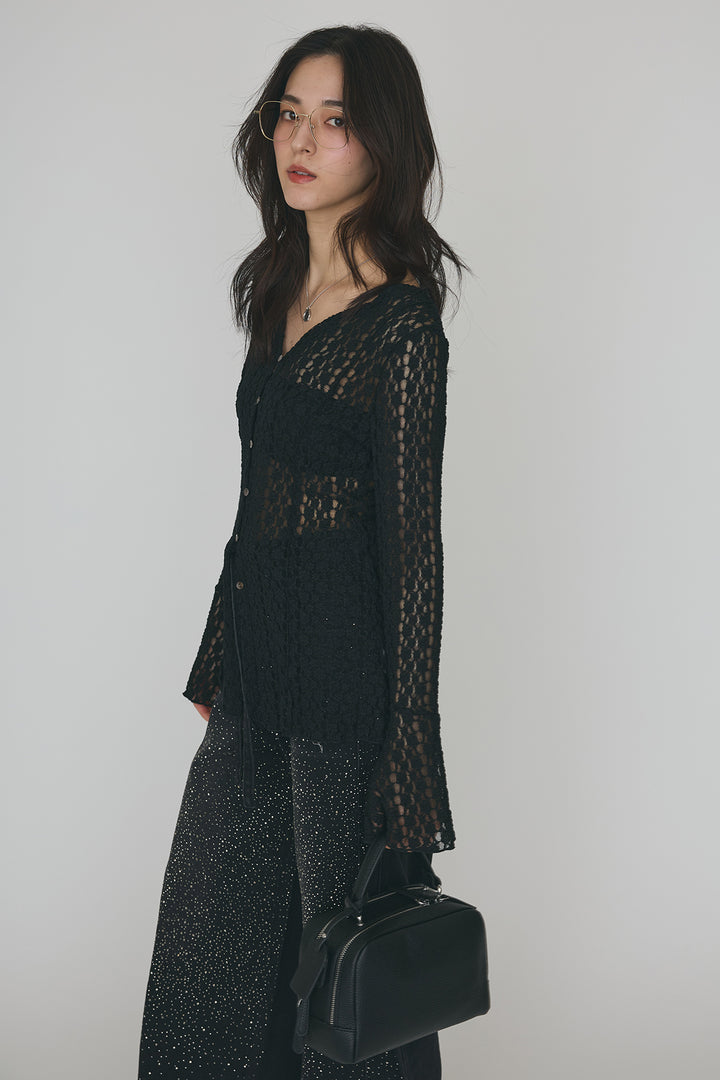 [予約/SET]カットレースフラワーVネックカーデ+ラインストーン美ラインデニム(2set)