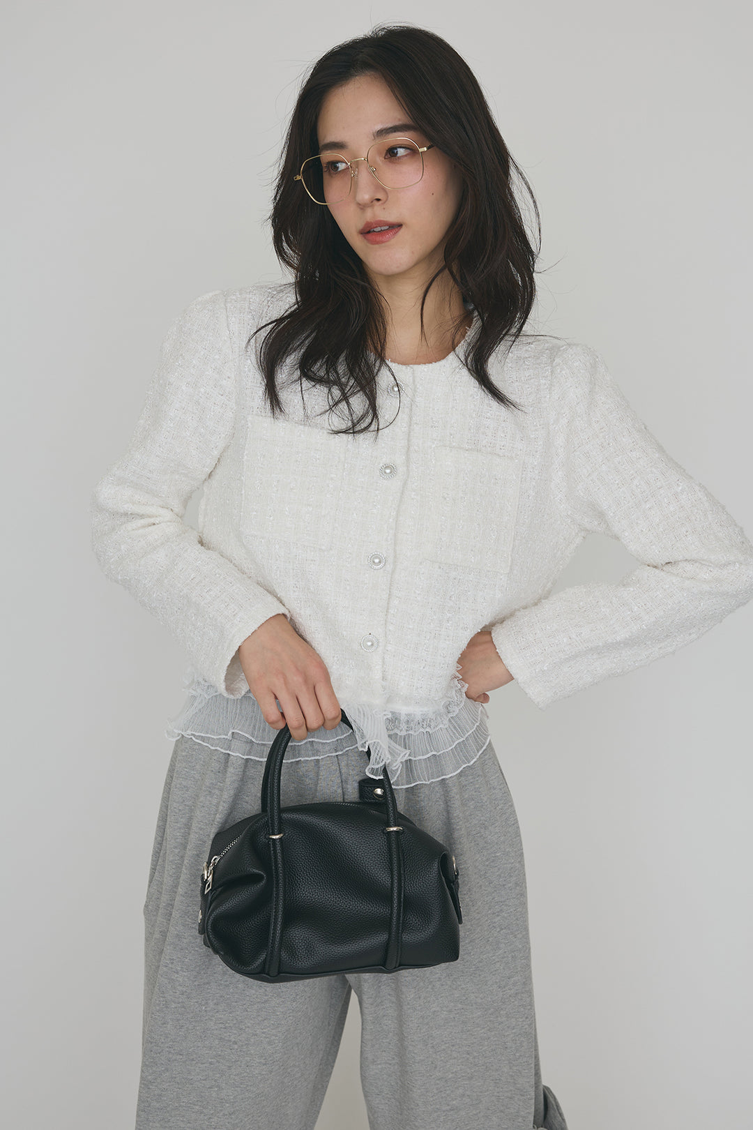 [予約]プリーツフリルヘムライトツイードジャケット