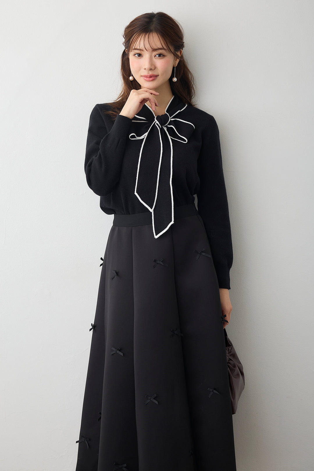 [予約]配色ボウタイリボンニット