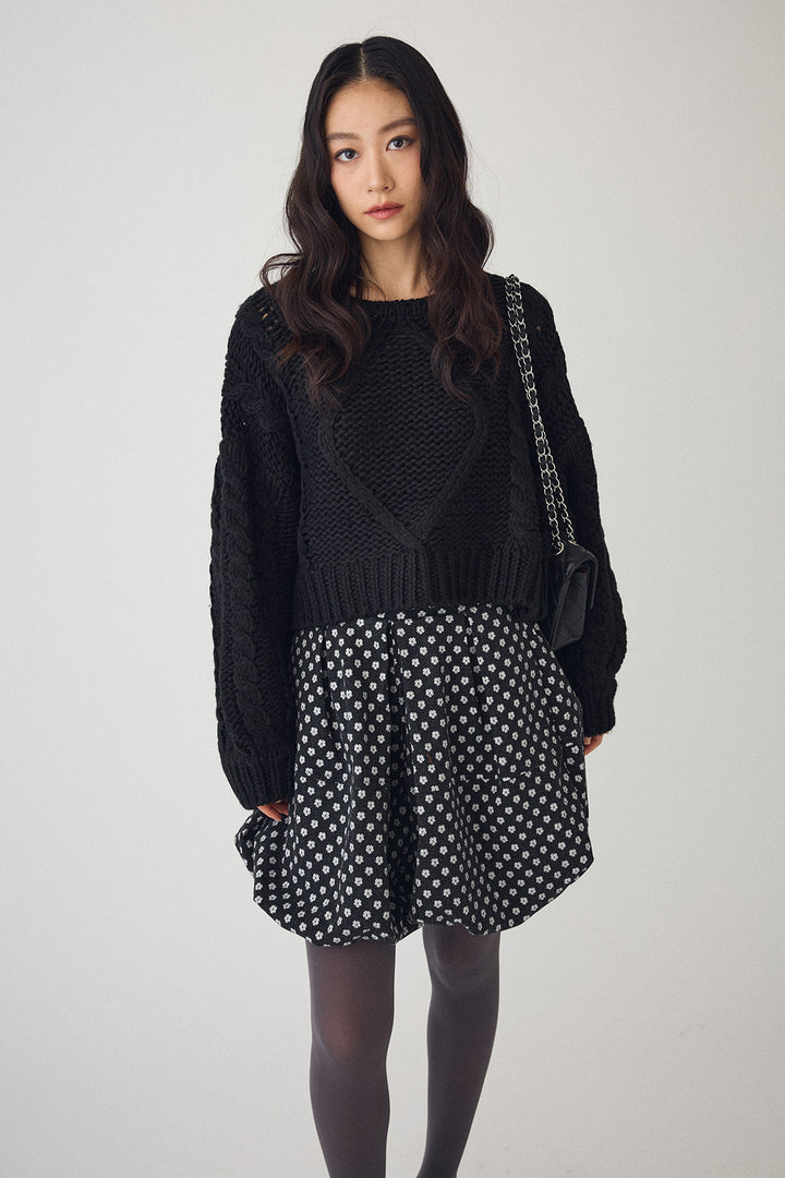 [予約/SET]ローピングケーブルショートニット+ミニフラワーバルーンショートパンツ(2set)