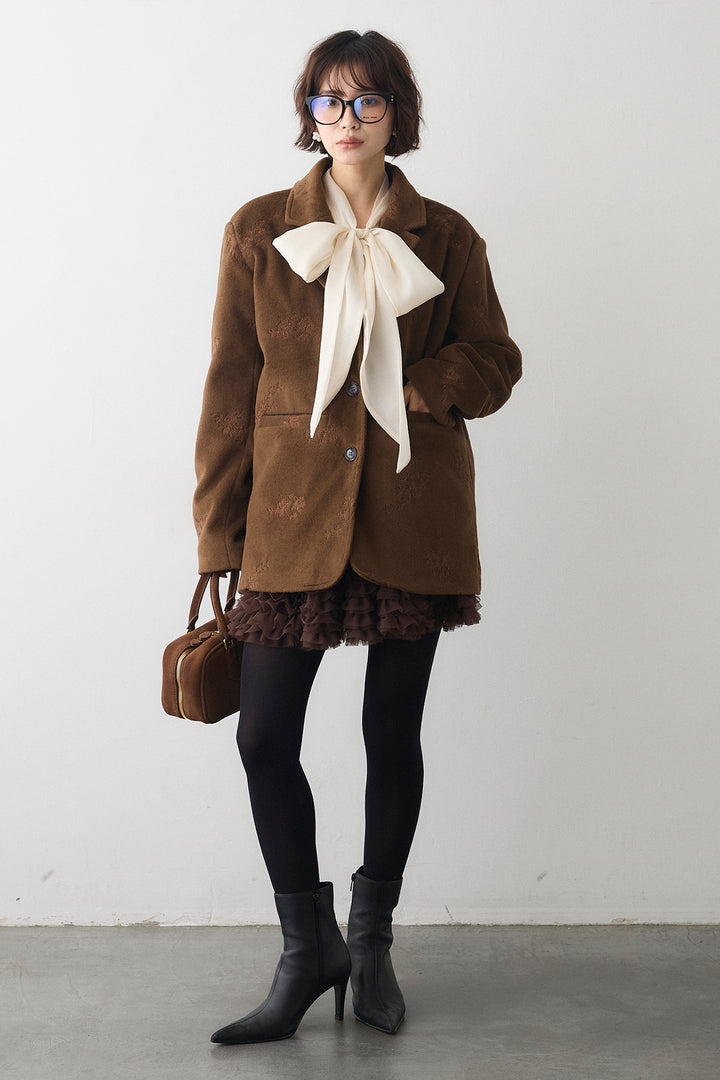 [予約/SET]フラワーエンブロイダリーモッサジャケット+ホイップチュールミニ丈スカート(2set)