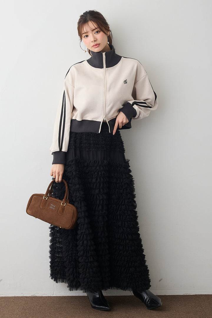 [予約/SET]スエードポンチトラックジャケット+ホイップチュールティアードスカート(2set)