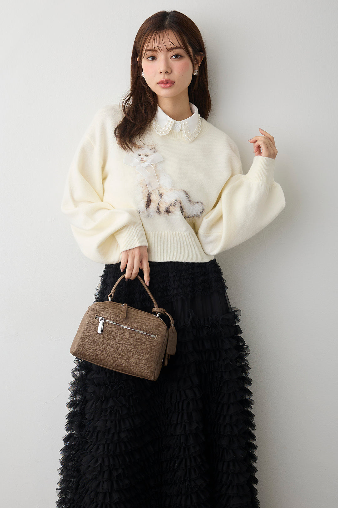 [予約]シャギーリボンキャットモチーフニットPO