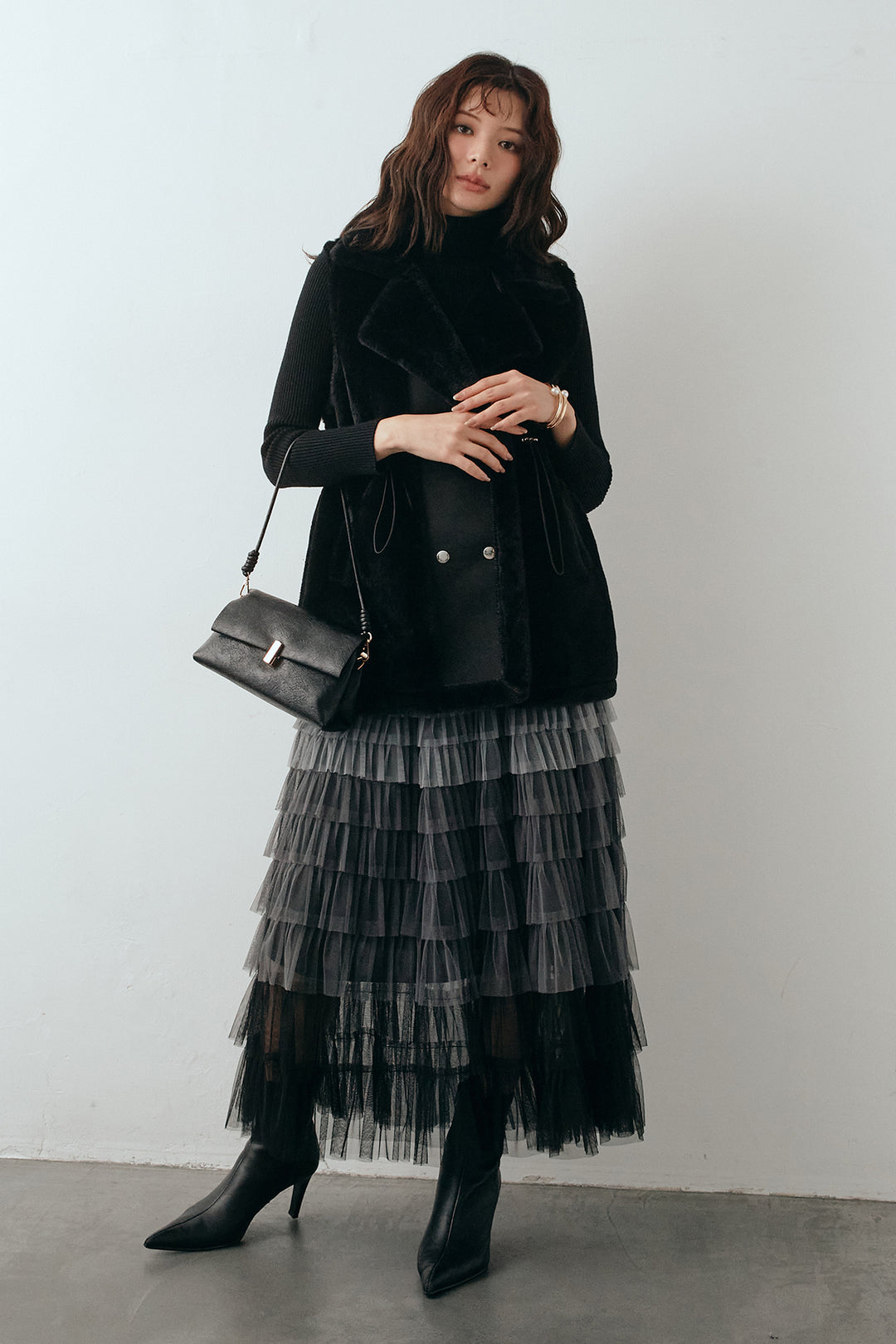 [予約/SET]テディボアウエストドロストベスト+グラデーションチュールティアードスカート(2set)