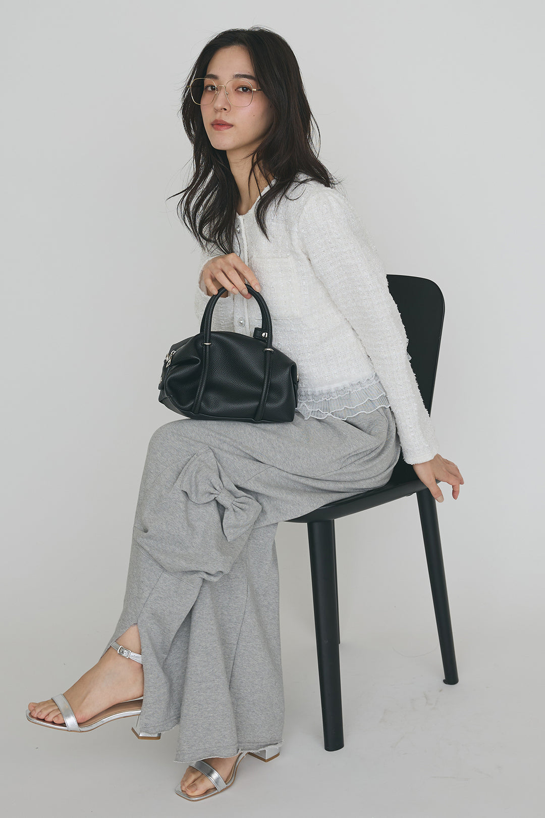 [予約/SET]プリーツフリルヘムライトツイードジャケット+ライトスウェットサイドリボンパンツ(2set)