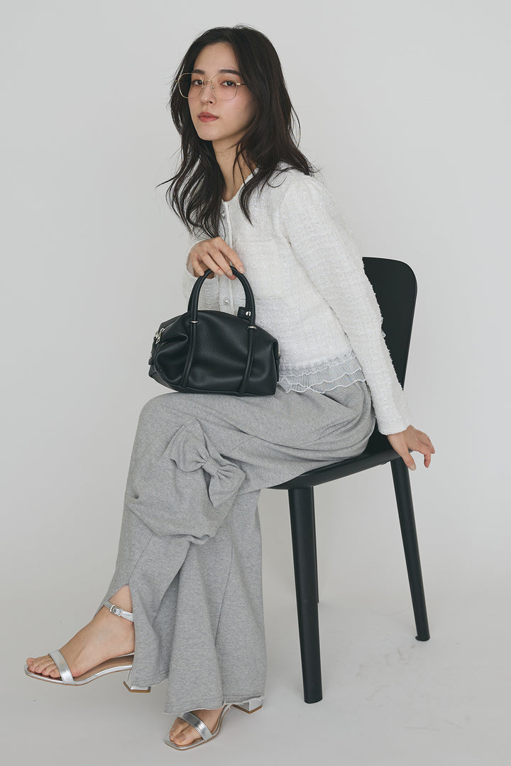 [予約/SET]プリーツフリルヘムライトツイードジャケット+ライトスウェットサイドリボンパンツ(2set)