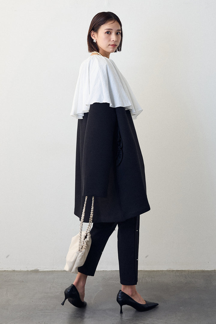 [予約/SET]BIGフリルカラーブラウス+フリルポケットボンディングノーカラーコート(2set)
