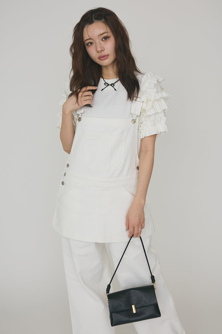 [予約/SET]フリルスリーブプルオーバーブラウス+エプロンデニムサロペ(2set)