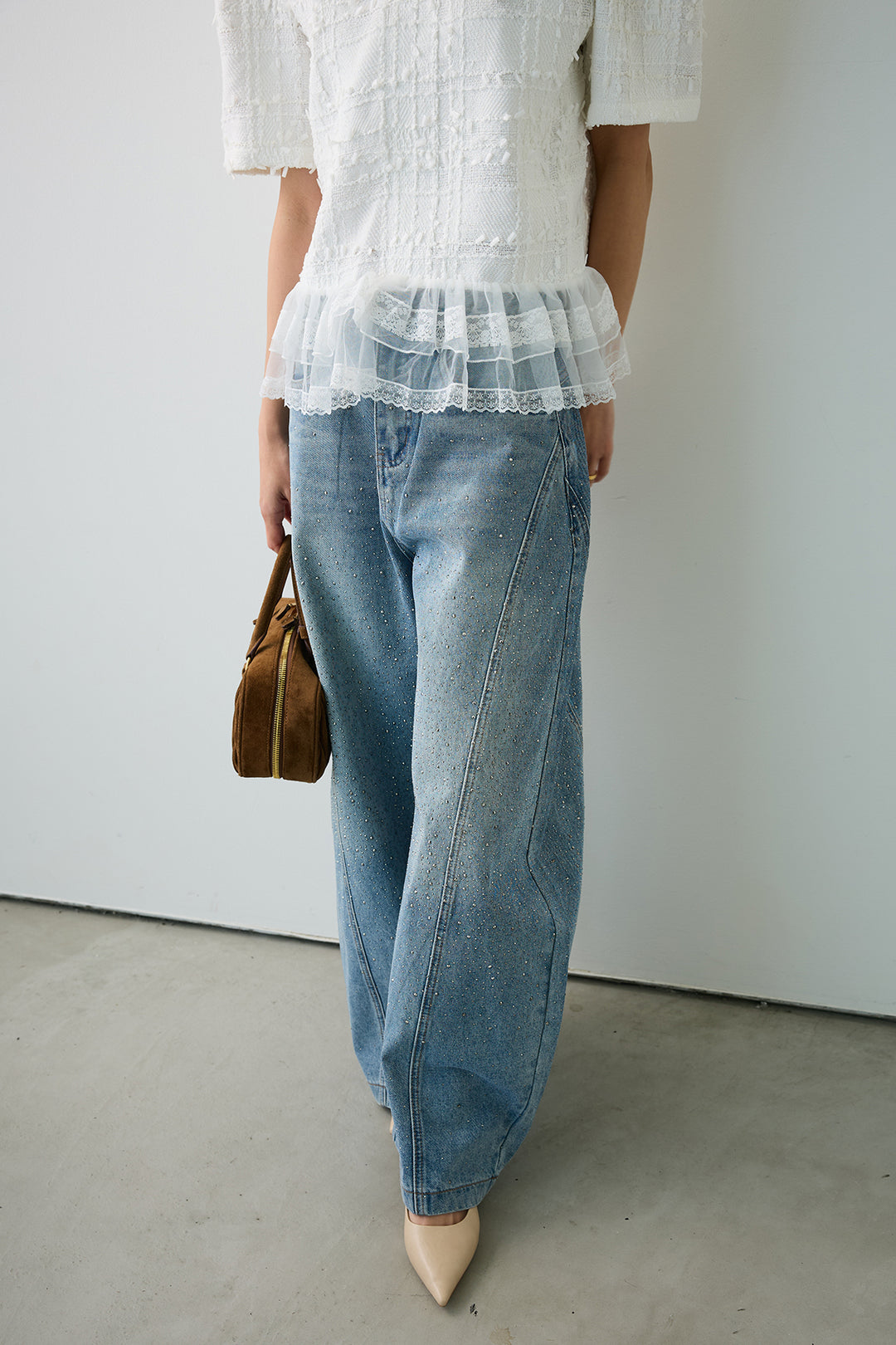 [予約]スパークルラインストーンカーブデニム