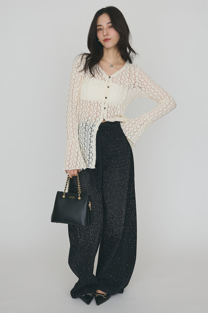 [予約]カットレースフラワーVネックカーデ