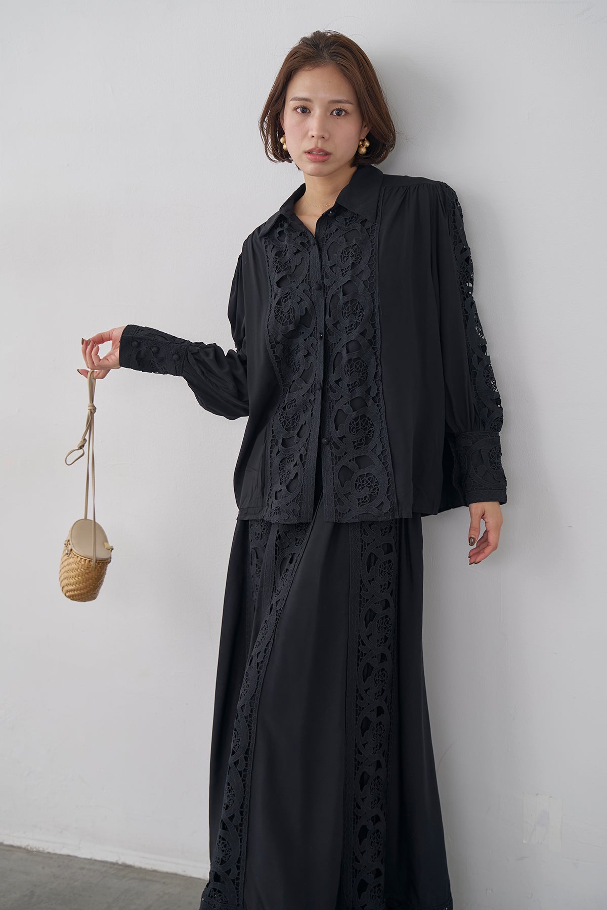 予約]ヴィンテージライクレースシャツセットアップ – Frene