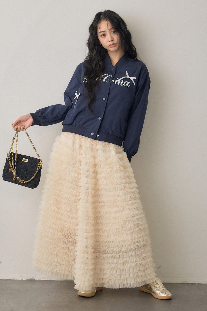 [予約/SET]ballerinaリボンブルゾン+ホイップチュールティアードスカート(2set)