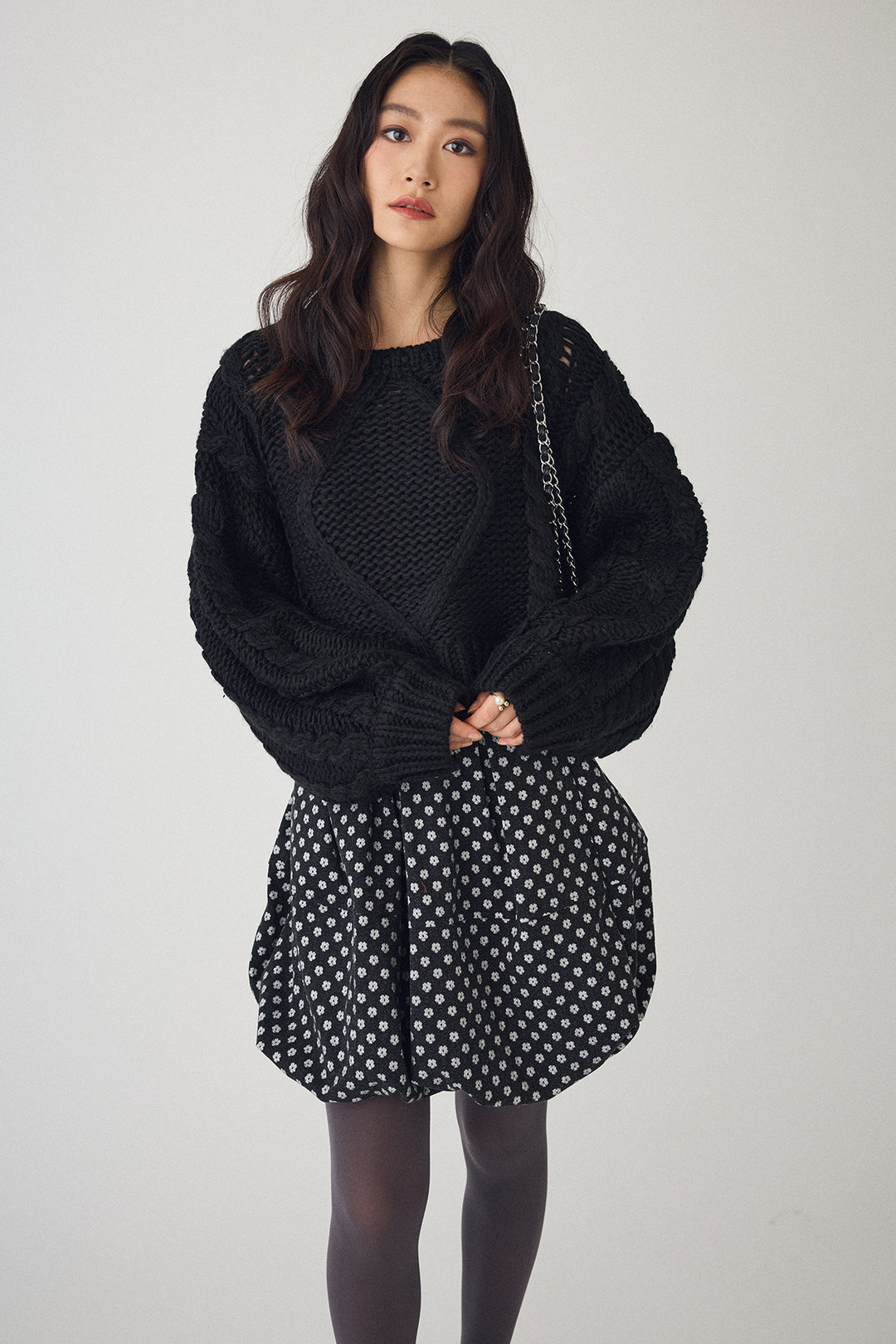 [予約/SET]ローピングケーブルショートニット+ミニフラワーバルーンショートパンツ(2set)