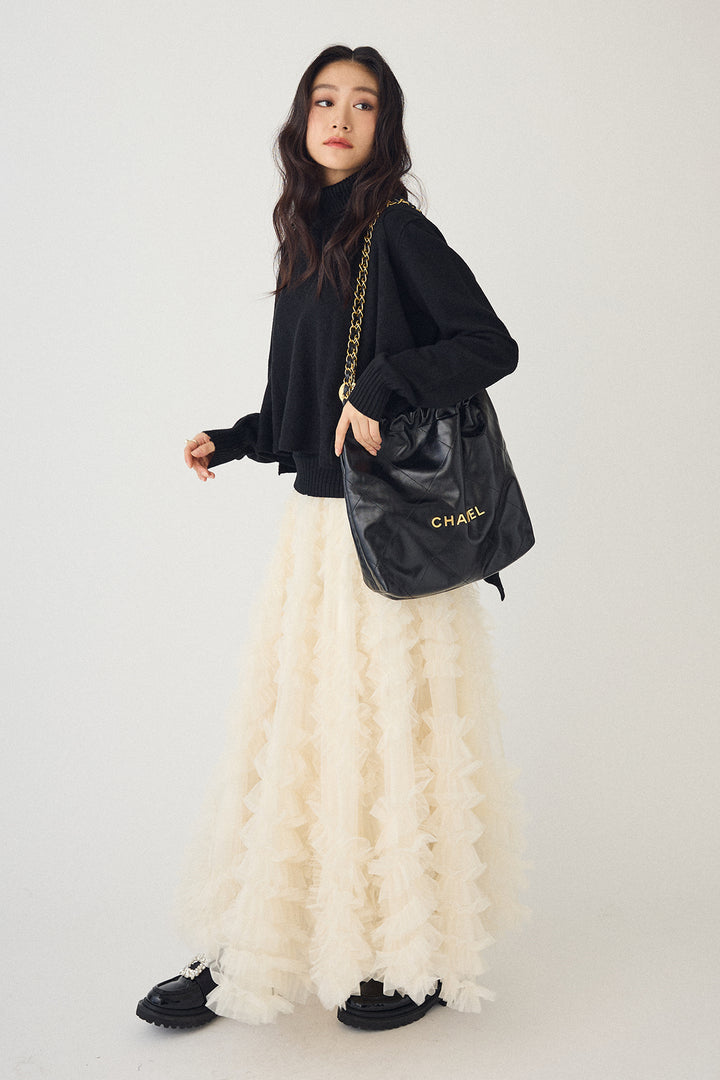 [予約/SET]アシメケープ2wayニット+スフレアシメチュールスカート(2set)