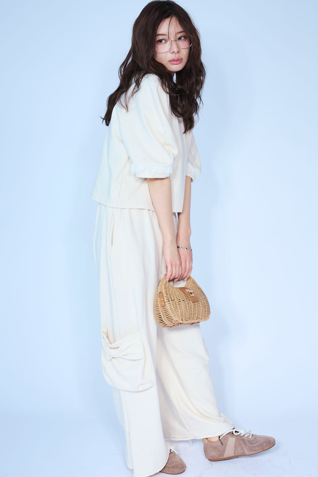 [予約/SET]ライトスウェットレースコンビパフPO+ライトスウェットサイドリボンパンツ(2set)