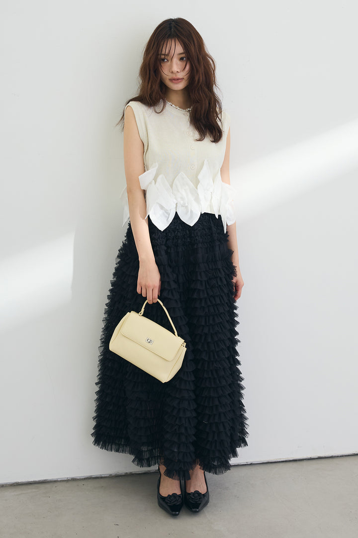 [予約]ヘムオーガンジーリボンスリーブレスニット