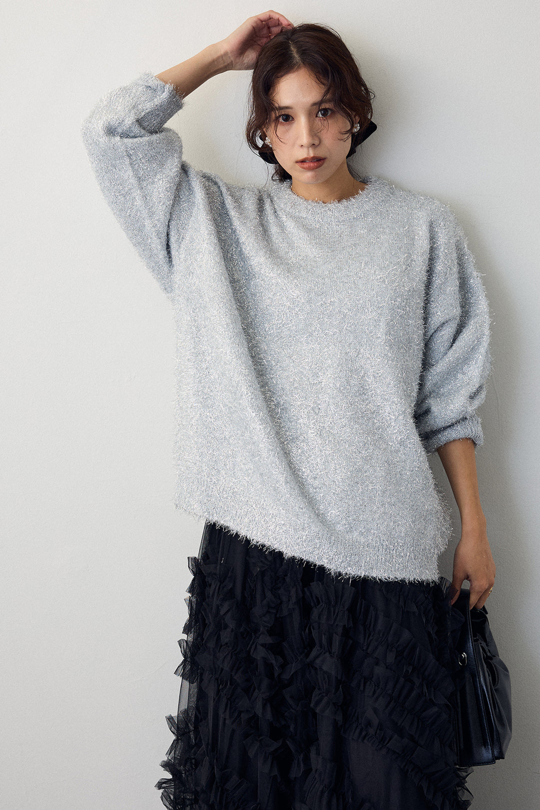 [予約/SET]グリッターラメニット+スフレアシメチュールスカート(2set)