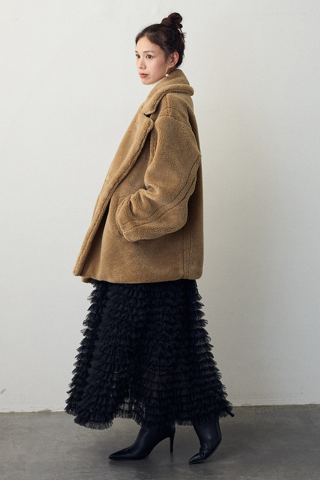 [予約/SET]テディボアミディ丈コート+ホイップチュールティアードスカート(2set)