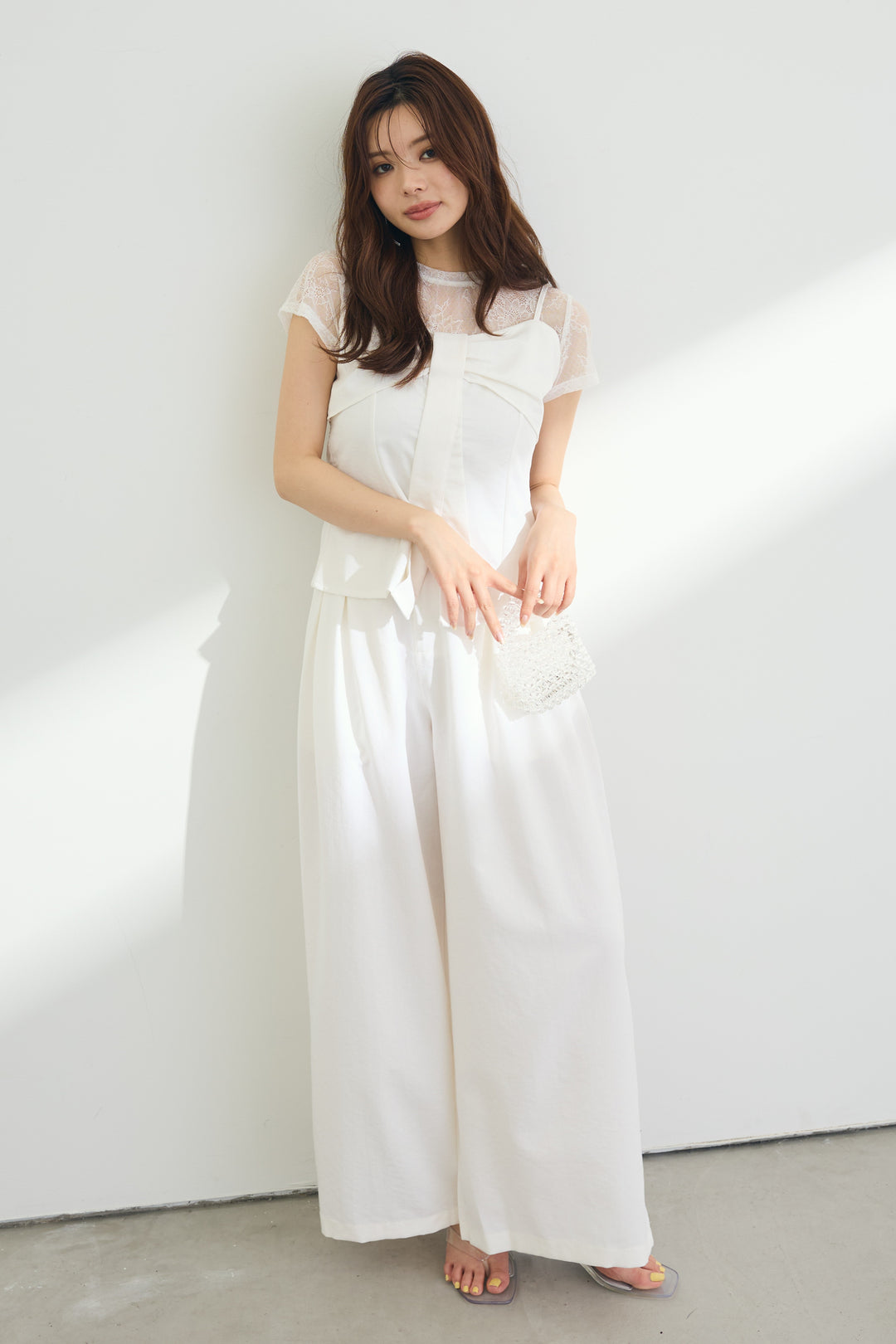 [予約/SET]ニュアンスレースTシャツ+リボンバスト美ラインセットアップ(2set)