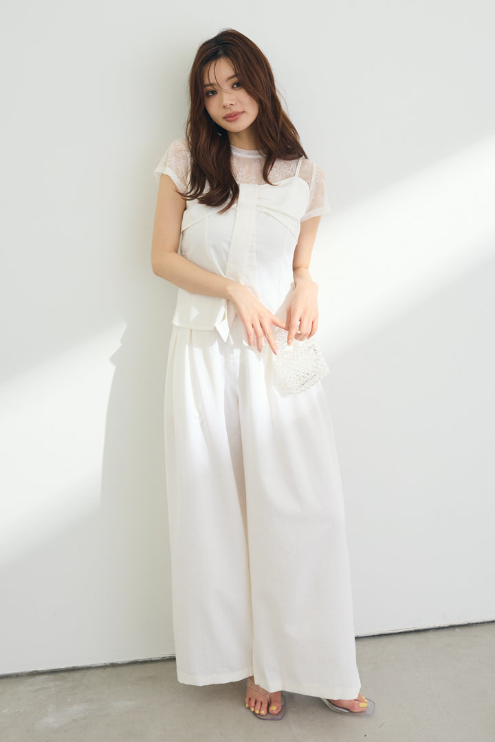 [予約/SET]ニュアンスレースTシャツ+リボンバスト美ラインセットアップ(2set)