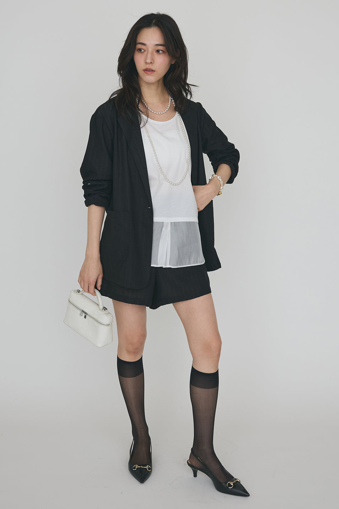 [予約/SET]ドライタッチオーガンジー切替タンクトップ+ストライプライトジャケットセットアップ(2set)