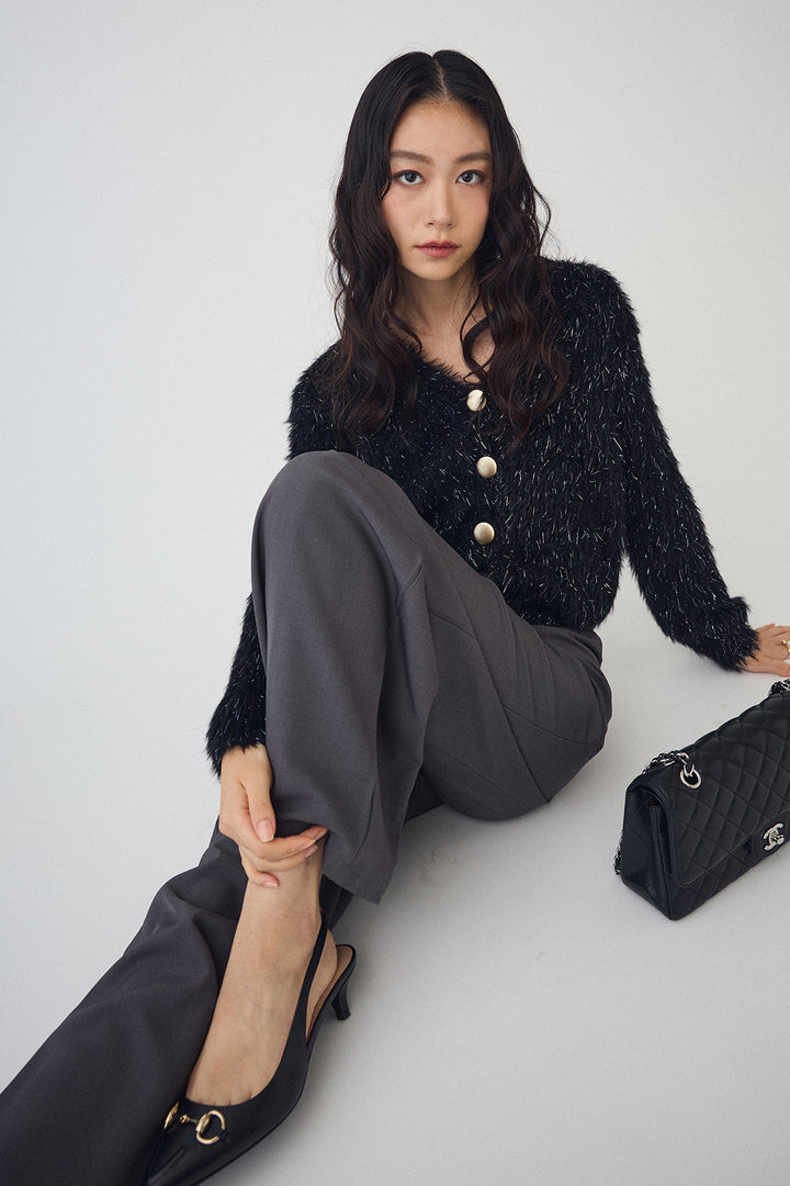 [予約/SET]ゴールドボタンラメシャギーニット+バックリボンストレートパンツ(2set)