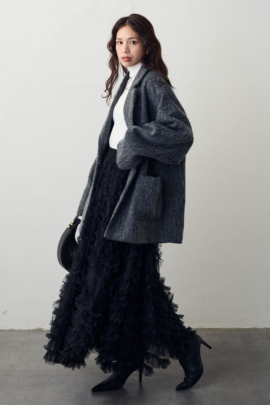 [予約/SET]シャギーミドル丈コート+スフレアシメチュールスカート(2set)