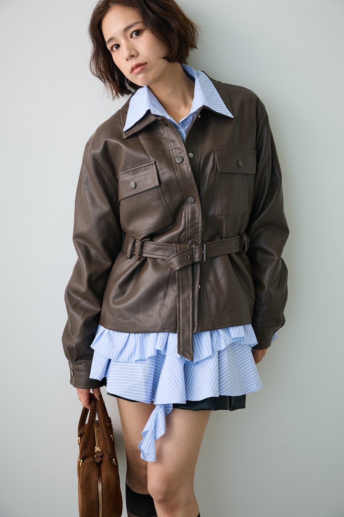 予約]レザーライクウエストシェイプジャケット – Frene