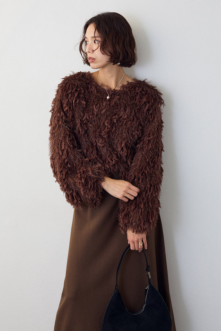 [予約]フリンジラメシャギーニットプルオーバー