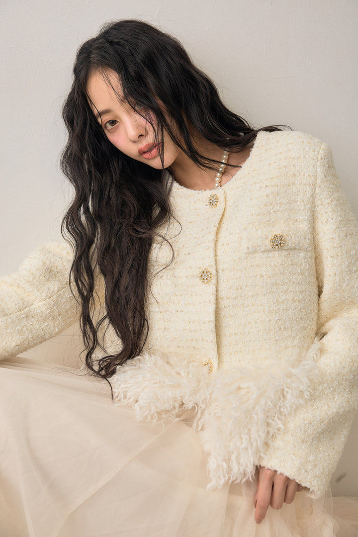 [予約/SET]中綿ツイードロングファードッキングジャケット+フェアリードレープチュールスカート(2set)