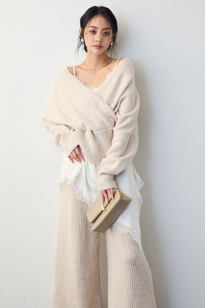 [予約/SET]カシュクール美ラインニットセットアップ+サテンレースアシメキャミ(2set)