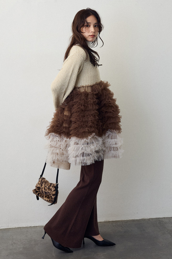 [予約/SET]ホイップチュールドッキングニットワンピ+リブストレッチフレアニットパンツ(2set)